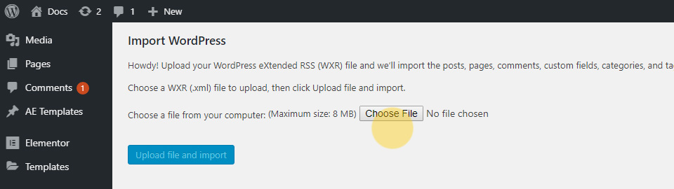 Choose import file